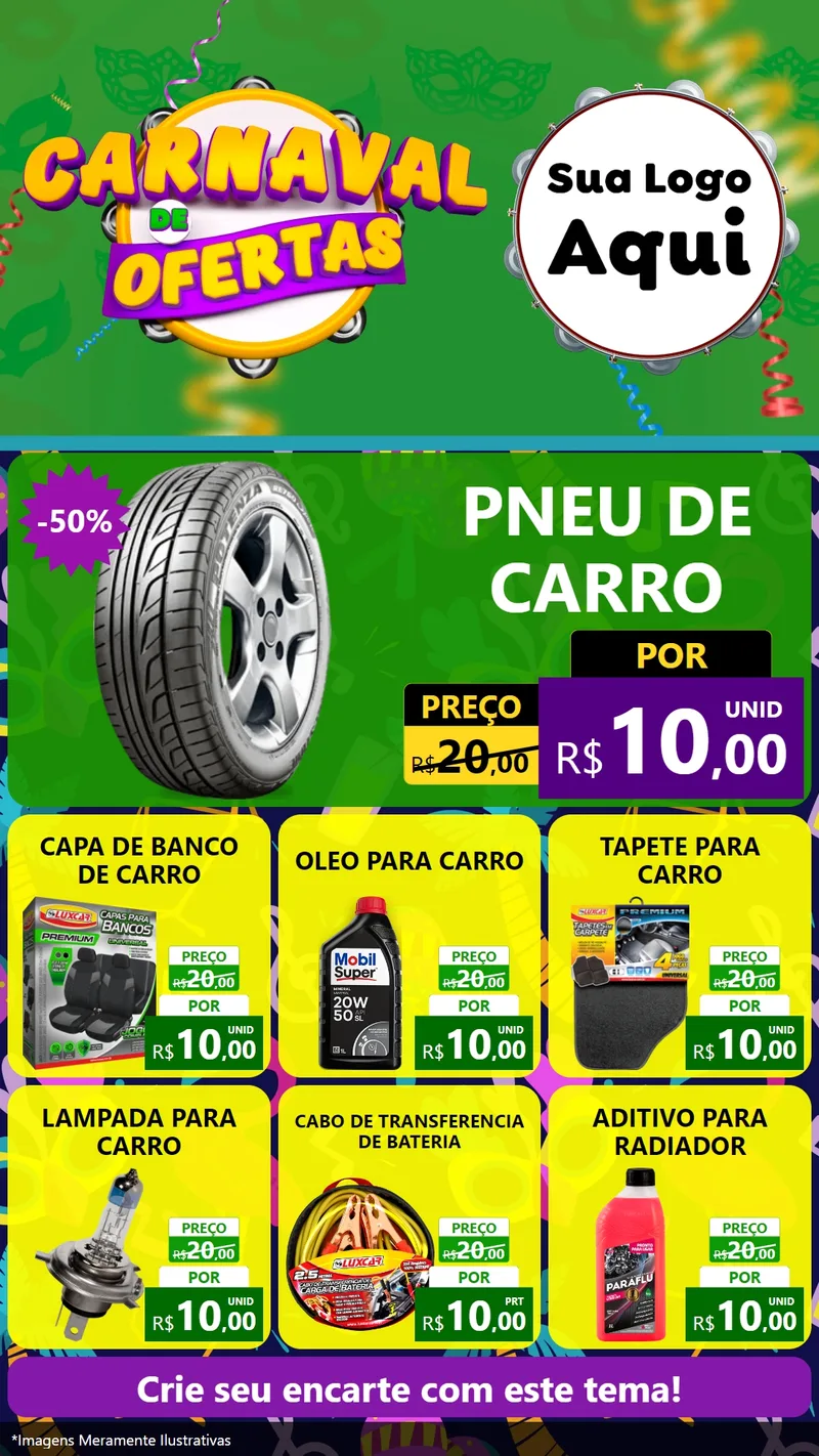 Modelo de Rede Social para Stories com o tema Carnaval de Ofertas para Auto peças