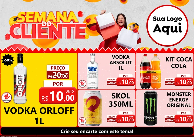 Modelo de Encarte para Encarte A4 Horizontal com o tema Semana do Cliente para Distribuidora de bebidas