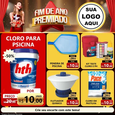 Modelo de Rede Social para Feed Facebook com o tema Fim de Ano Premiado para Produtos para Piscina
