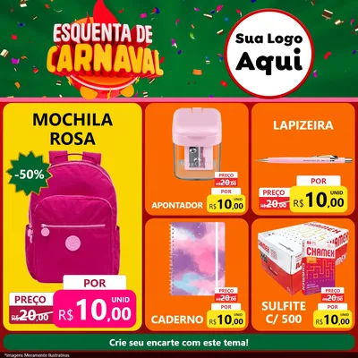 Modelo de Rede Social para Feed Facebook com o tema Esquenta de Carnaval para Papelaria