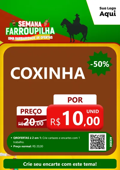 Modelo de Cartaz para Cartaz A4 Vertical com o tema Semana Farroupilha - Uma Barbaridade de Ofertas para Salgadaria