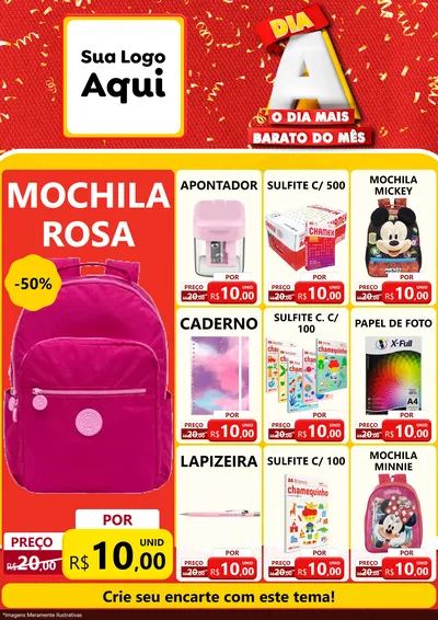 Modelo de Encarte para Encarte A4 Vertical com o tema Dia A o Dia Mais Barato do Mês para Papelaria