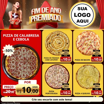 Modelo de Rede Social para Feed Facebook com o tema Fim de Ano Premiado para Pizzaria
