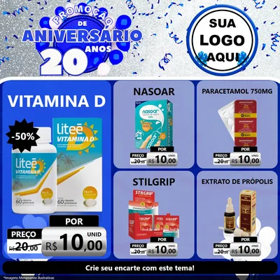 Modelo de Rede Social para Feed Facebook com o tema Promoção de Aniversário - 20 Anos para Farmácia