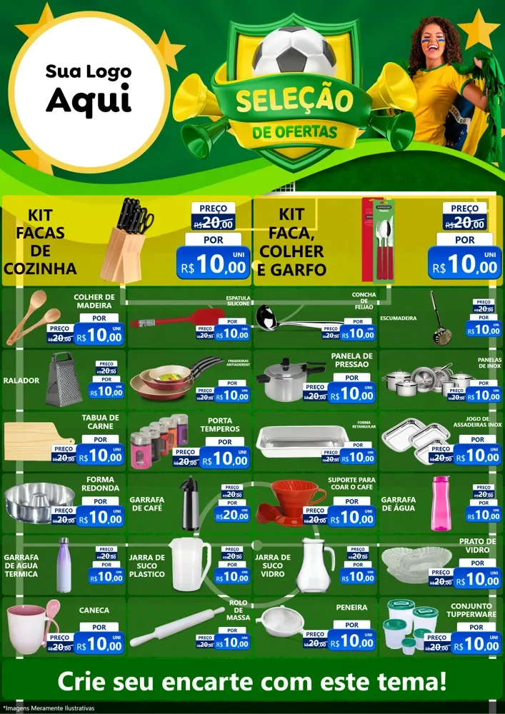 Modelo de Encarte para Encarte A4 Vertical com o tema Seleção de Ofertas - Copa para Utilidades Domésticas