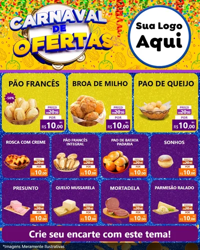 Modelo de Rede Social para Feed Instagram com o tema Carnaval de Ofertas para Padaria