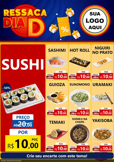 Modelo de Encarte para Encarte A4 Vertical com o tema Ressaca Dia D para Comida japonesa
