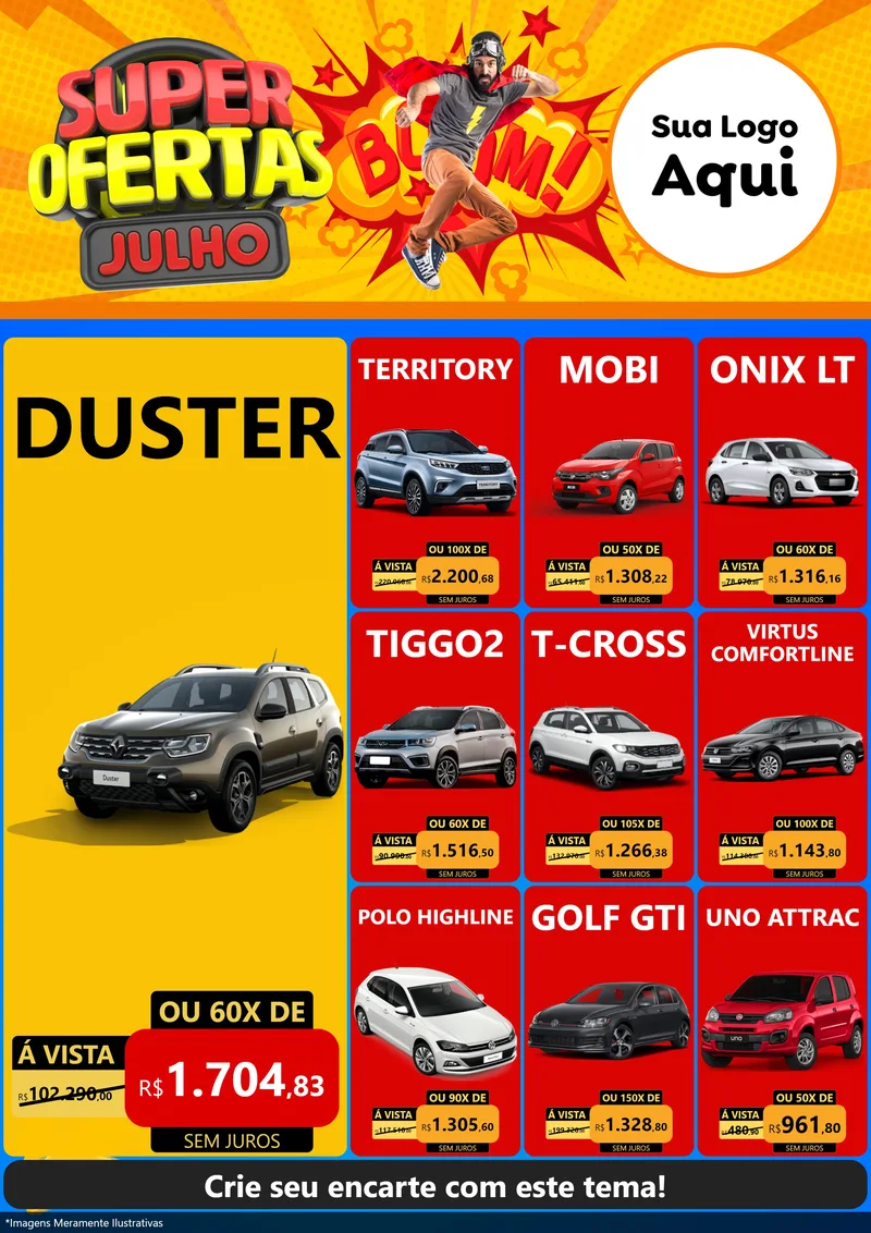 Modelo de Encarte para Encarte A4 Vertical com o tema Super Ofertas Julho para Concessionaria de Carros
