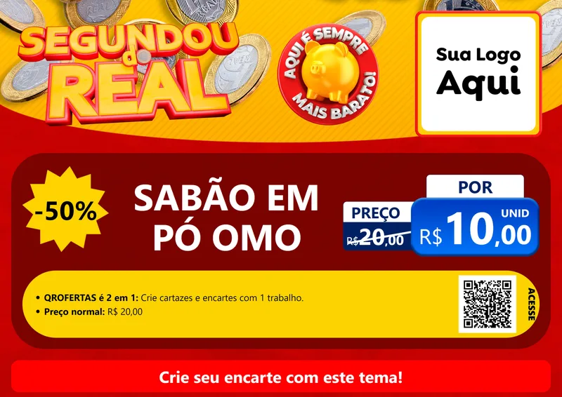 Modelo de Cartaz para Cartaz A4 Horizontal com o tema Segundou do Real para Produtos de Limpeza