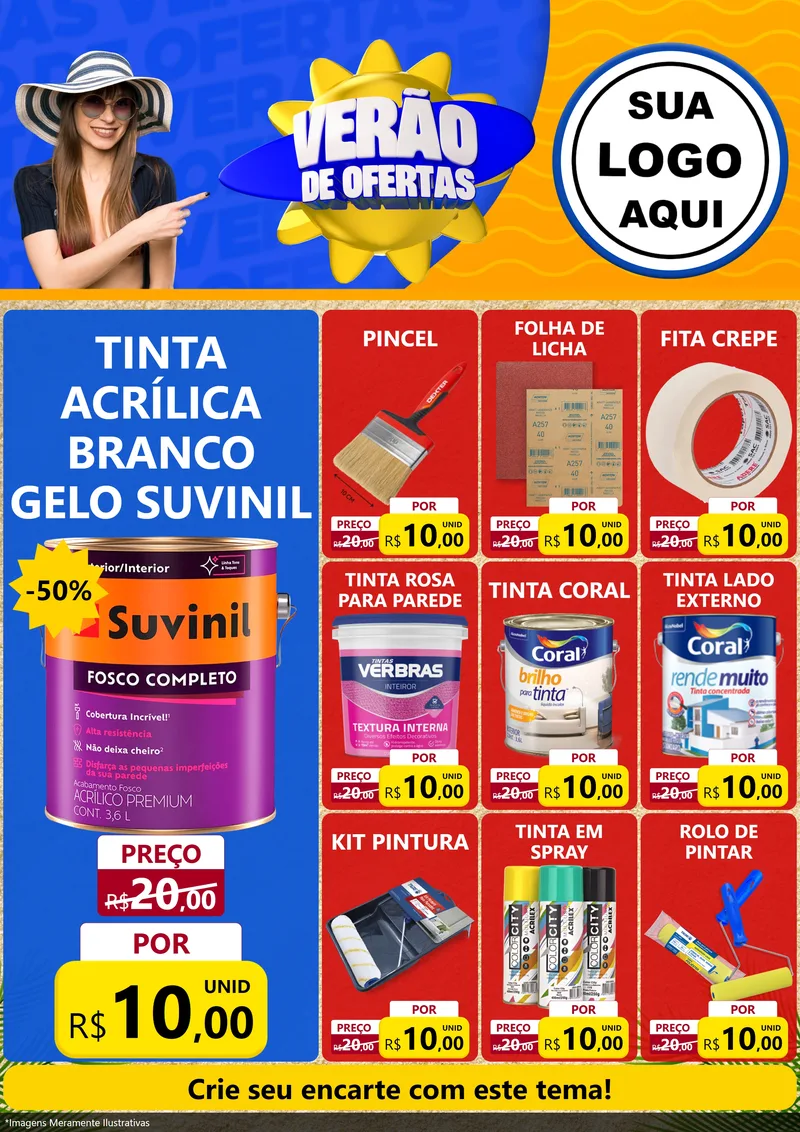Modelo de Encarte para Encarte A4 Vertical com o tema Verão de Ofertas para Tintas e Ferramentas