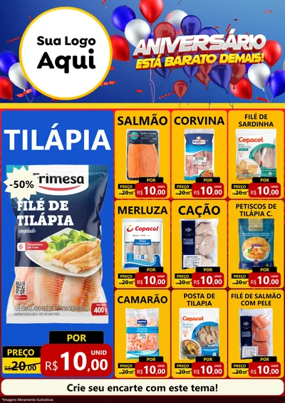 Modelo de Encarte para Encarte A4 Vertical com o tema Aniversário para Peixaria