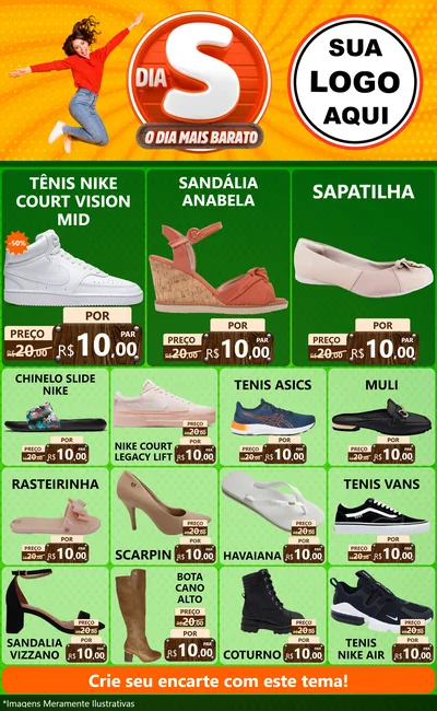 Modelo de Encarte para Encarte Grande com o tema Dia S - O Dia Mais Barato para Calçados