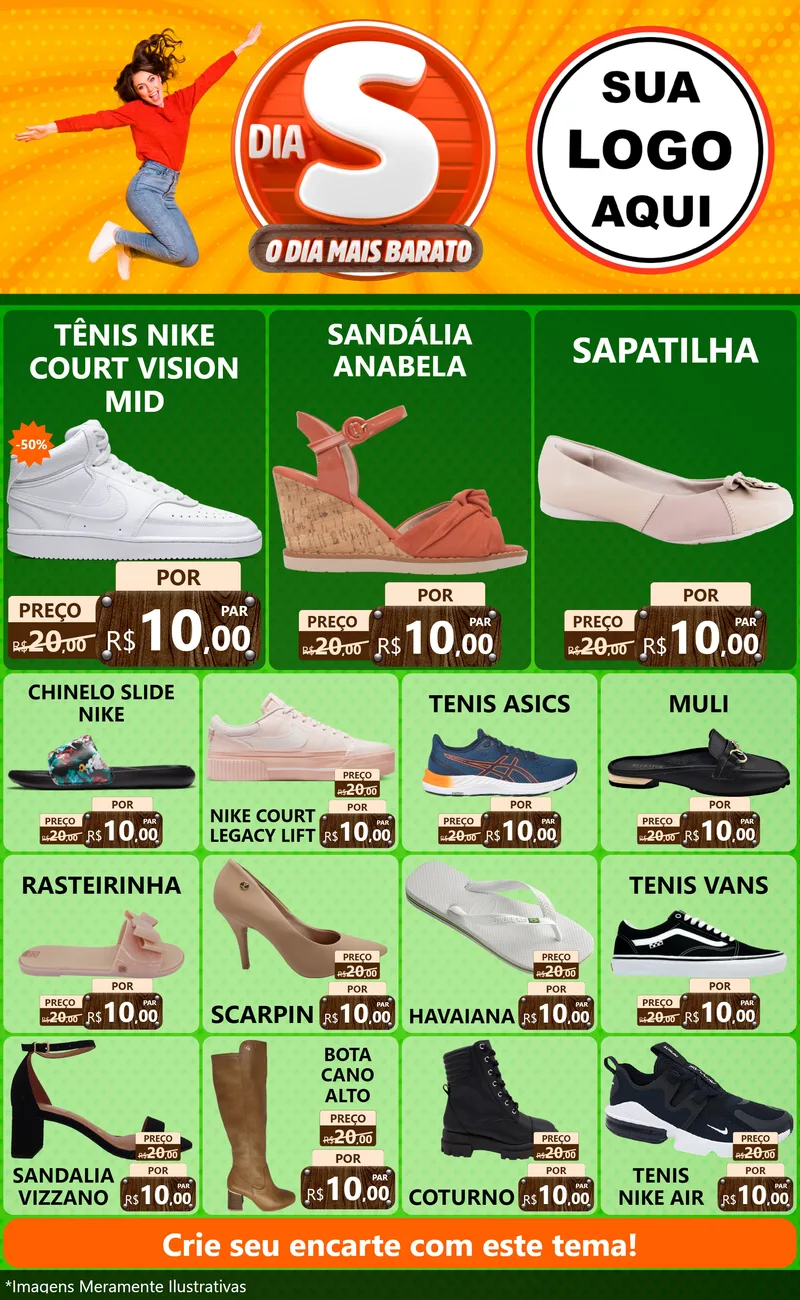 Modelo de Encarte para Encarte Grande com o tema Dia S - O Dia Mais Barato para Calçados