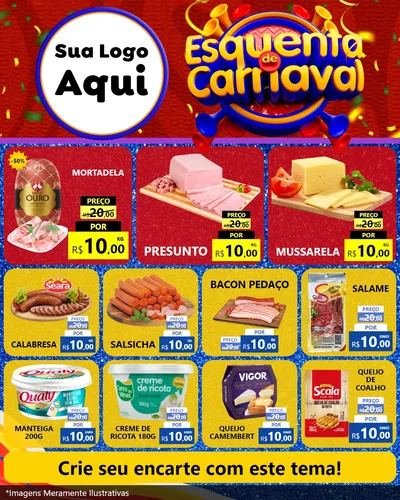 Modelo de Rede Social para Feed Instagram com o tema Esquenta de Carnaval para Frios e Laticínios