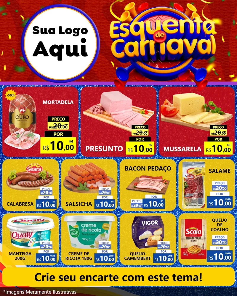 Modelo de Rede Social para Feed Instagram com o tema Esquenta de Carnaval para Frios e Laticínios