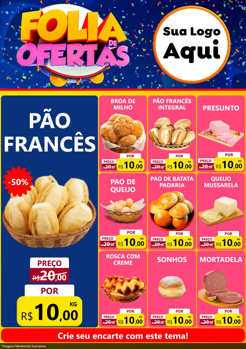 Modelo de Encarte para Encarte A4 Vertical com o tema Folia de Ofertas para Padaria
