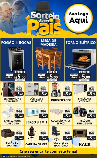 Modelo de Encarte para Encarte Grande com o tema Sorteio Dia Dos Pais para Móveis e Eletro