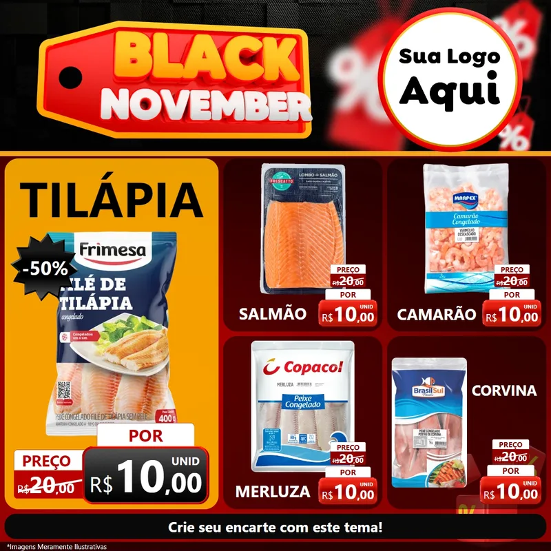 Modelo de Rede Social para Feed Facebook com o tema Black November para Peixaria