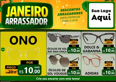 Modelo de Encarte para Encarte A4 Horizontal com o tema Janeiro Arrasador para Óticas
