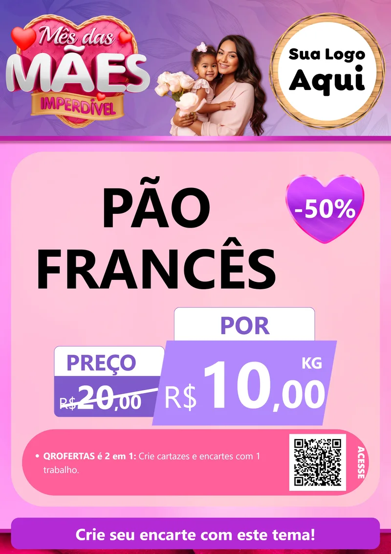 Modelo de Cartaz para Cartaz A4 Vertical com o tema Mês das Mães Imperdível para Padaria