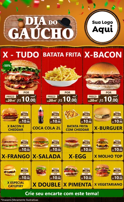 Modelo de Encarte para Encarte Grande com o tema Dia do Gaúcho para Hamburgueria