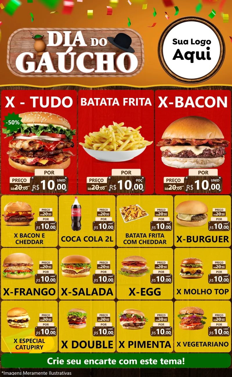 Modelo de Encarte para Encarte Grande com o tema Dia do Gaúcho para Hamburgueria