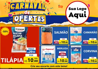 Modelo de Encarte para Encarte A4 Horizontal com o tema Carnaval de Ofertas para Peixaria