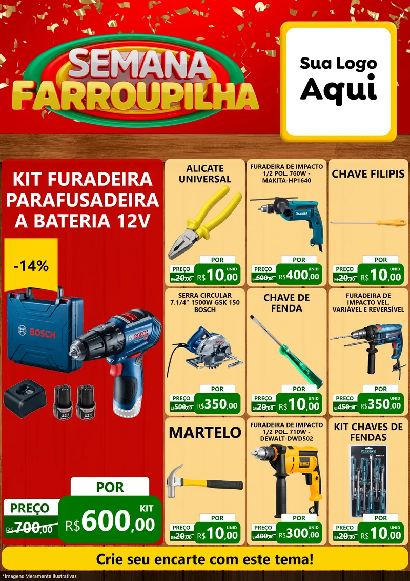 Modelo de Encarte para Encarte A4 Vertical com o tema Semana Farroupilha para Maquinas e Ferramentas
