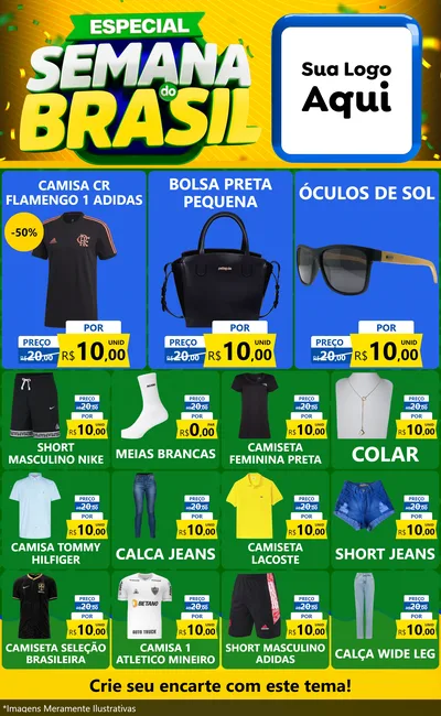 Modelo de Encarte para Encarte Grande com o tema Especial Semana do Brasil para Roupas e acessórios
