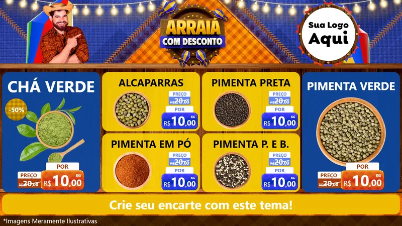 Modelo de TV para TV Horizontal com o tema Arraiá Com Desconto para Produtos Naturais