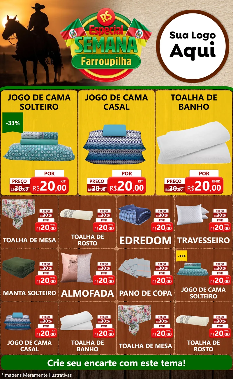 Modelo de Encarte para Encarte Grande com o tema Especial Semana Farroupilha para Cama, Mesa e Banho