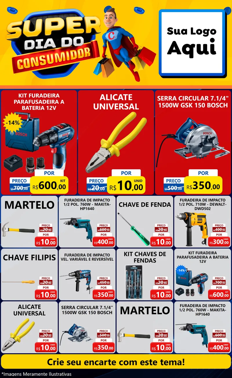 Modelo de Encarte para Encarte Grande com o tema Super Dia do Consumidor para Maquinas e Ferramentas