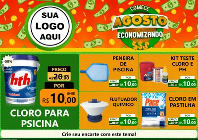 Modelo de Encarte para Encarte A4 Horizontal com o tema Comece Agosto Economizando para Produtos para Piscina