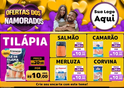 Modelo de Encarte para Encarte A4 Horizontal com o tema Oferta Dos Namorados para Peixaria