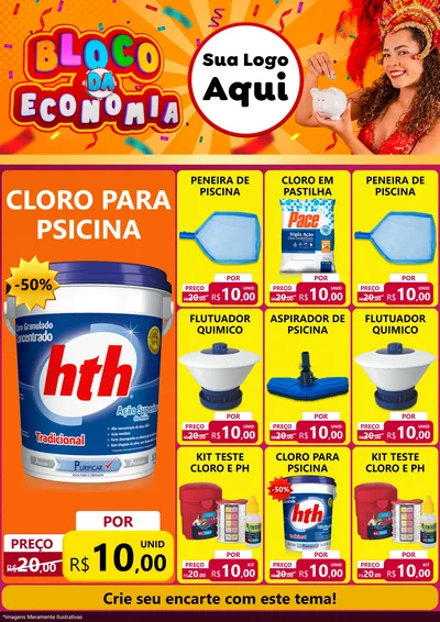 Modelo de Encarte para Encarte A4 Vertical com o tema Bloco da Economia para Produtos para Piscina