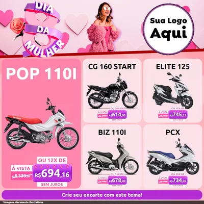 Modelo de Rede Social para Feed Facebook com o tema Dia da Mulher para Concessionaria de Motos
