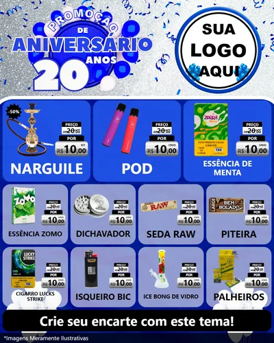 Modelo de Rede Social para Feed Instagram com o tema Promoção de Aniversário - 20 Anos para Tabacaria