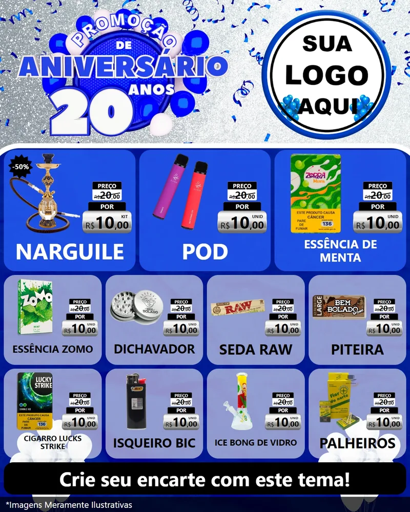 Modelo de Rede Social para Feed Instagram com o tema Promoção de Aniversário - 20 Anos para Tabacaria