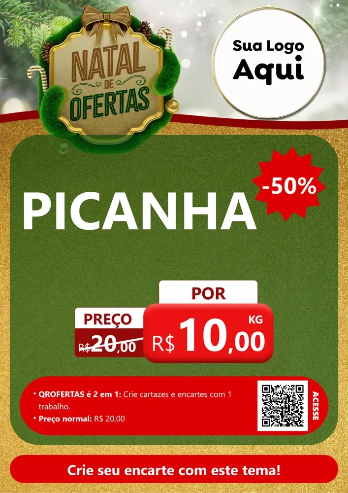 Modelo de Cartaz para Cartaz A4 Vertical com o tema Ofertas de Natal para Açougue