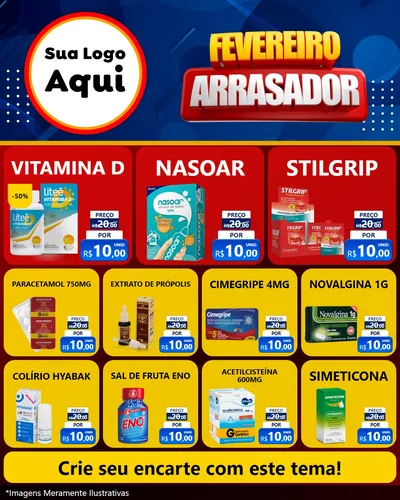Modelo de Rede Social para Feed Instagram com o tema Fevereiro Arrasador para Farmácia