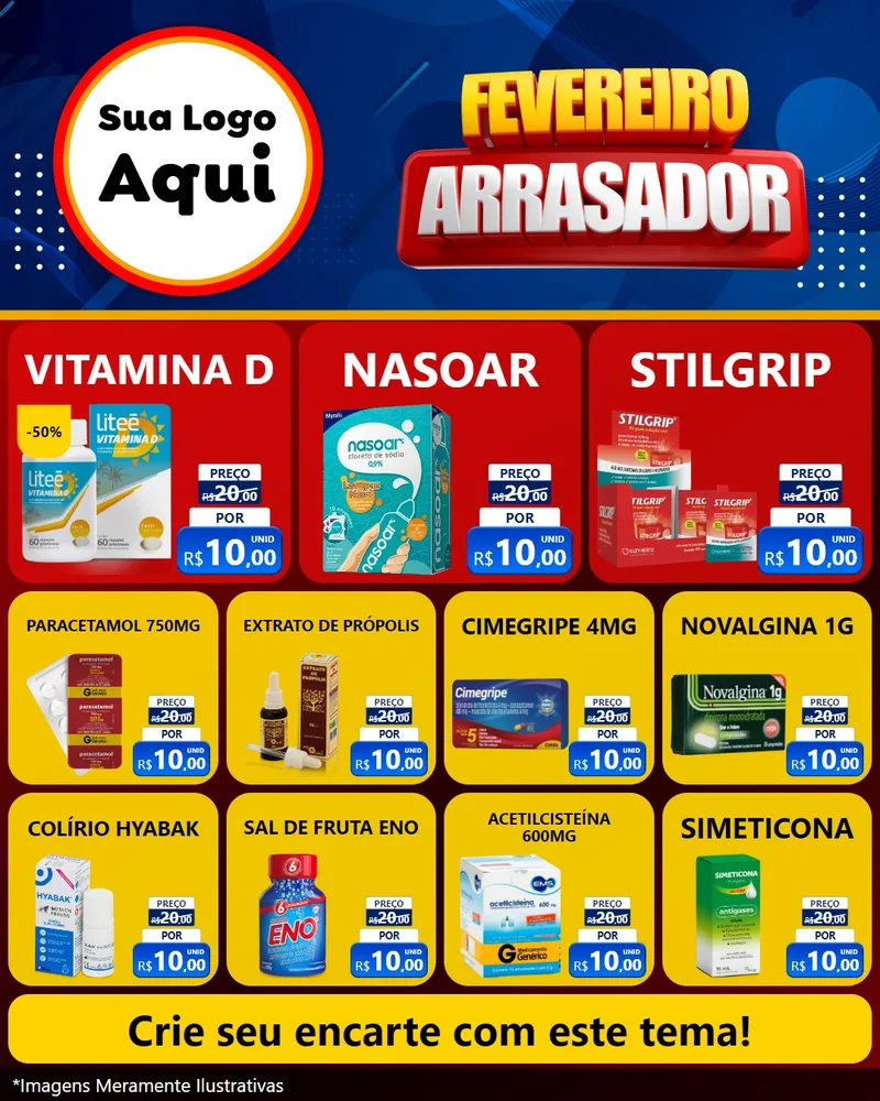 Modelo de Rede Social para Feed Instagram com o tema Fevereiro Arrasador para Farmácia