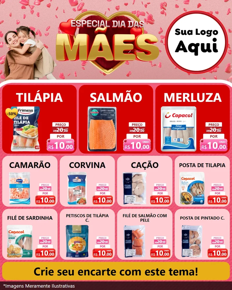Modelo de Rede Social para Feed Instagram com o tema Especial Dia Das Mães para Peixaria