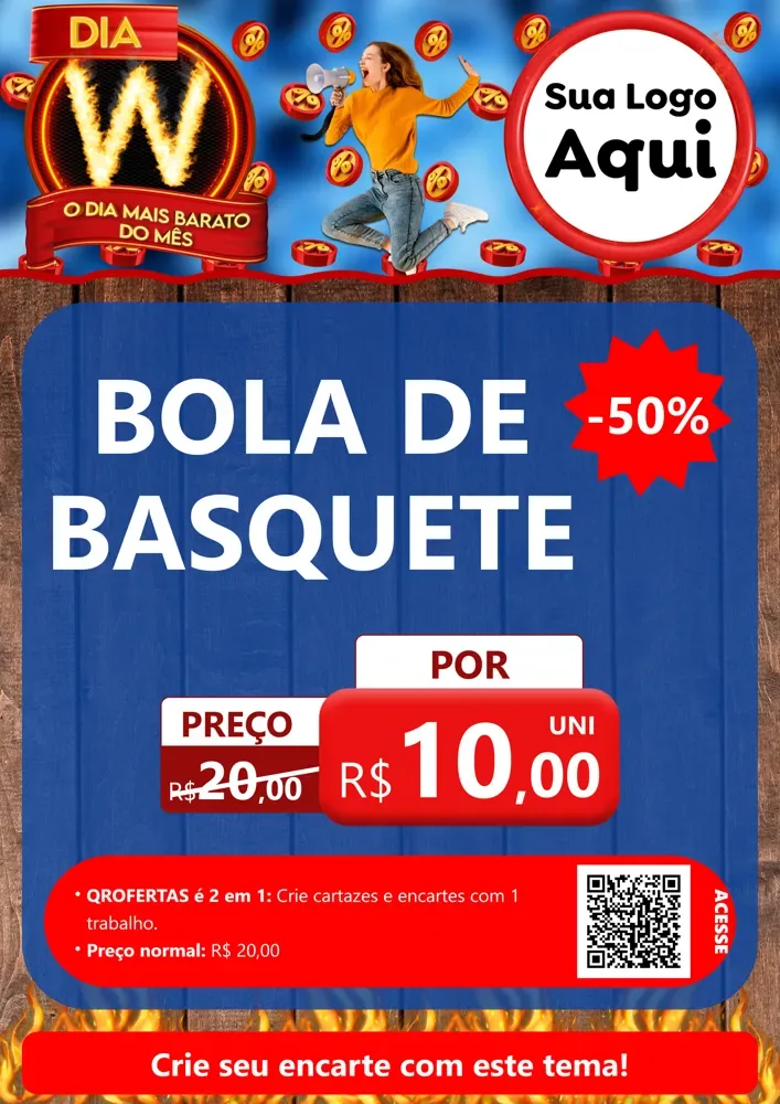 Modelo de Cartaz para Cartaz A4 Vertical com o tema Dia W - O Dia Mais Barato Do Mês para Artigos Esportivos