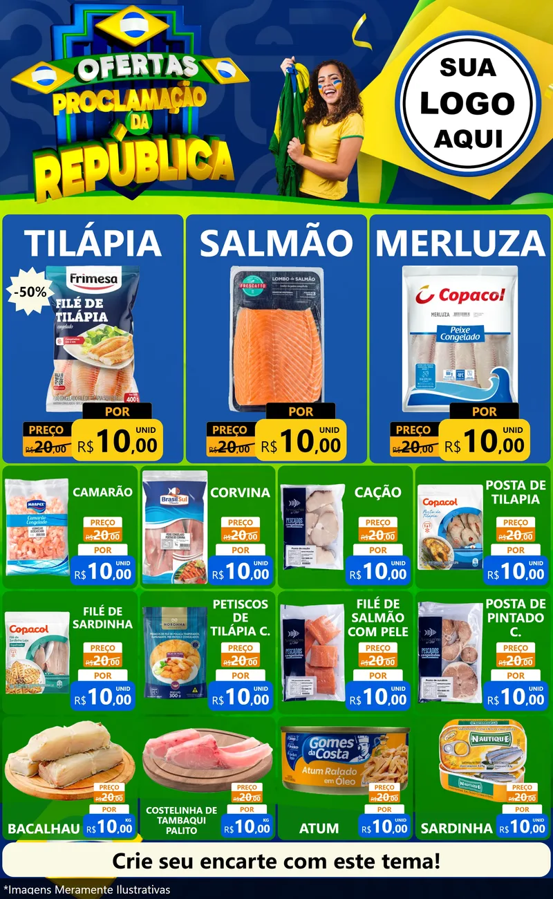 Modelo de Encarte para Encarte Grande com o tema Ofertas Proclamação da República para Peixaria
