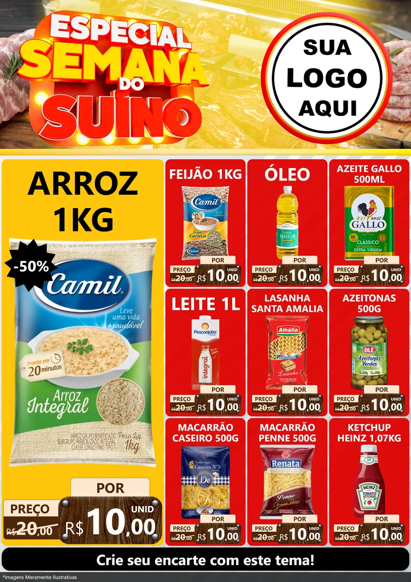 Modelo de Encarte para Encarte A4 Vertical com o tema Especial Semana do Suíno para Supermercado