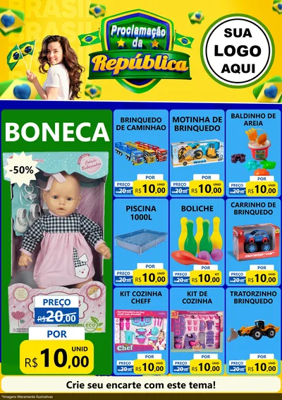 Modelo de Encarte para Encarte A4 Vertical com o tema Proclamação da República para Brinquedos