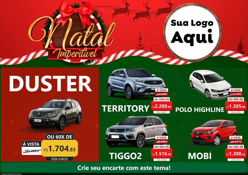 Modelo de Encarte para Encarte A4 Horizontal com o tema Natal Imperdível para Concessionaria de Carros