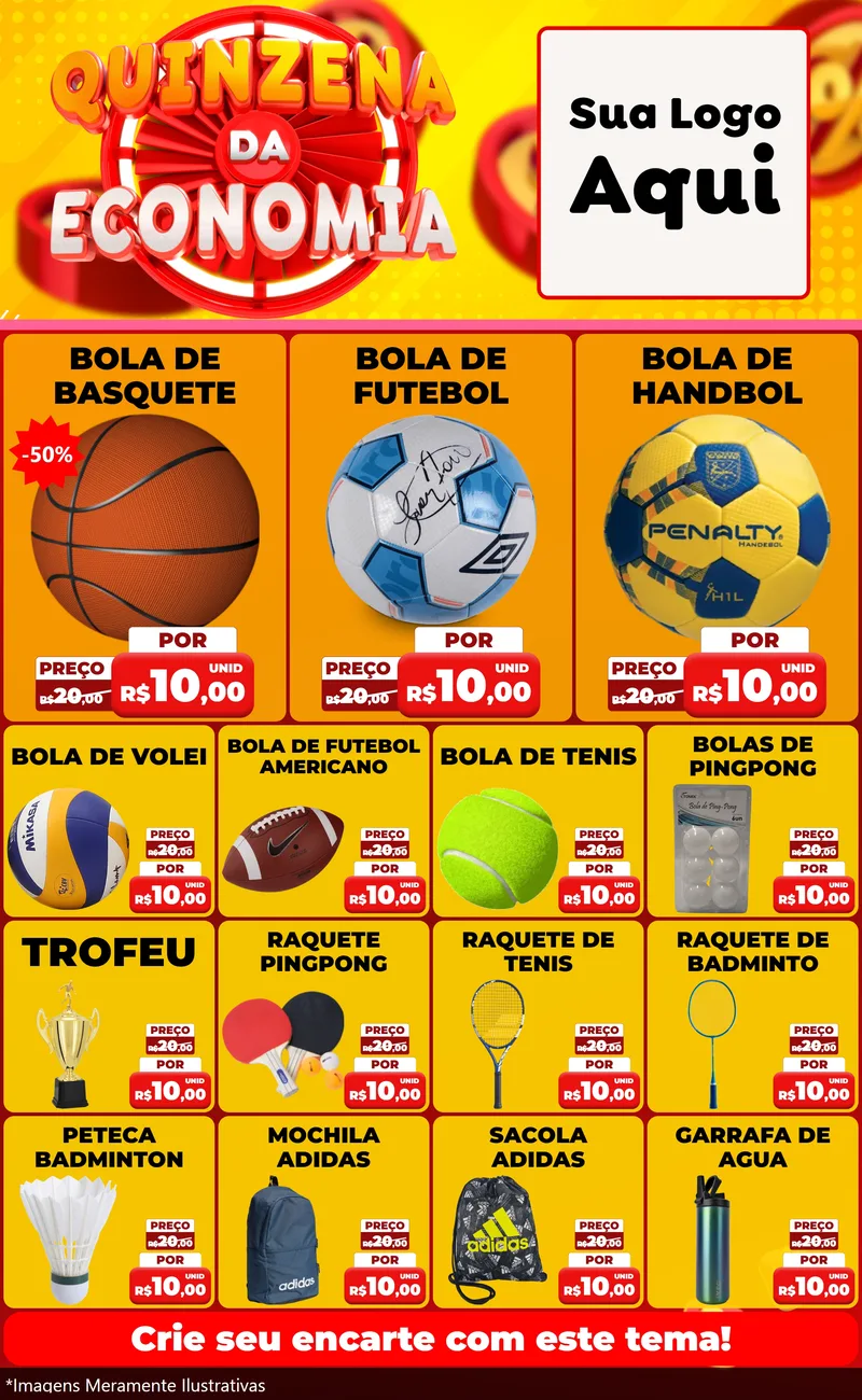 Modelo de Encarte para Encarte Grande com o tema Quinzena Da Economia para Artigos Esportivos