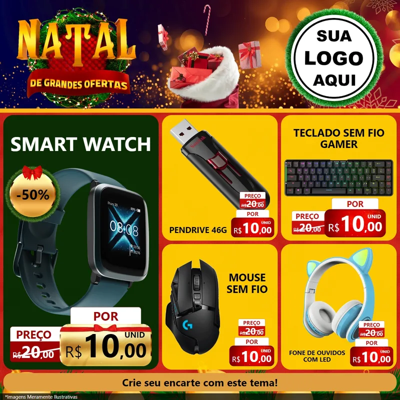 Modelo de Rede Social para Feed Facebook com o tema Natal de Grandes Ofertas para Informática