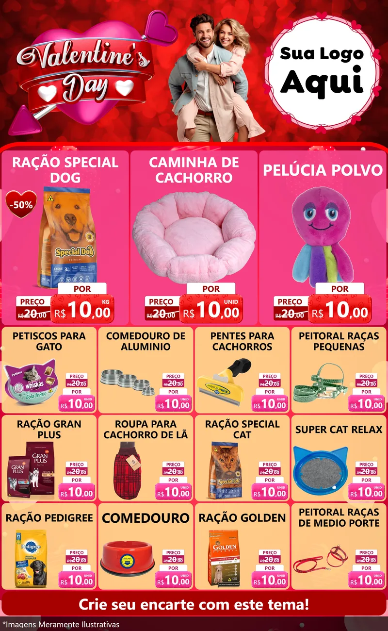Modelo de Encarte para Encarte Grande com o tema Valentine's Day para Pet Shop